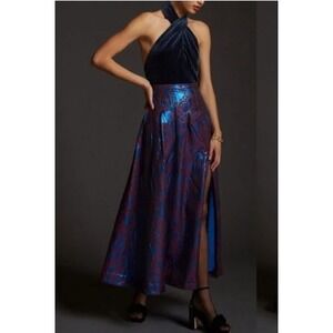 Maeve Anthropologie Floral Brocade Formal Event Party Holiday Skirt‎ Blue Red 4
